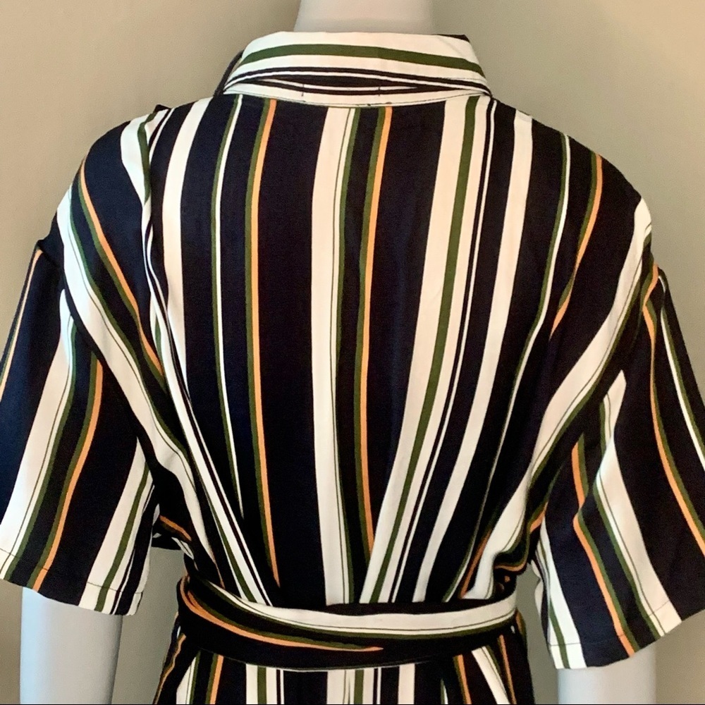 NWT STELAN Striped Faux Wrap Front Midi Dress Blue Short Sleeves Career Work MED - Picture 12 of 16
